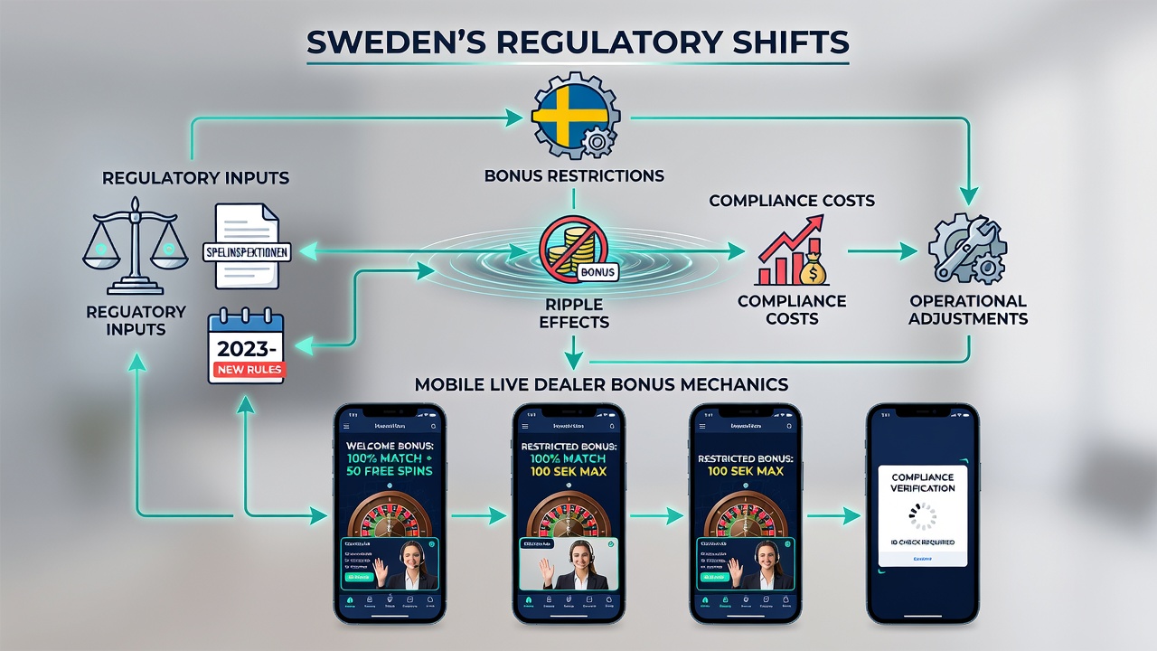 Mobile interface showing live dealer bonus adjustments under Swedish regulations